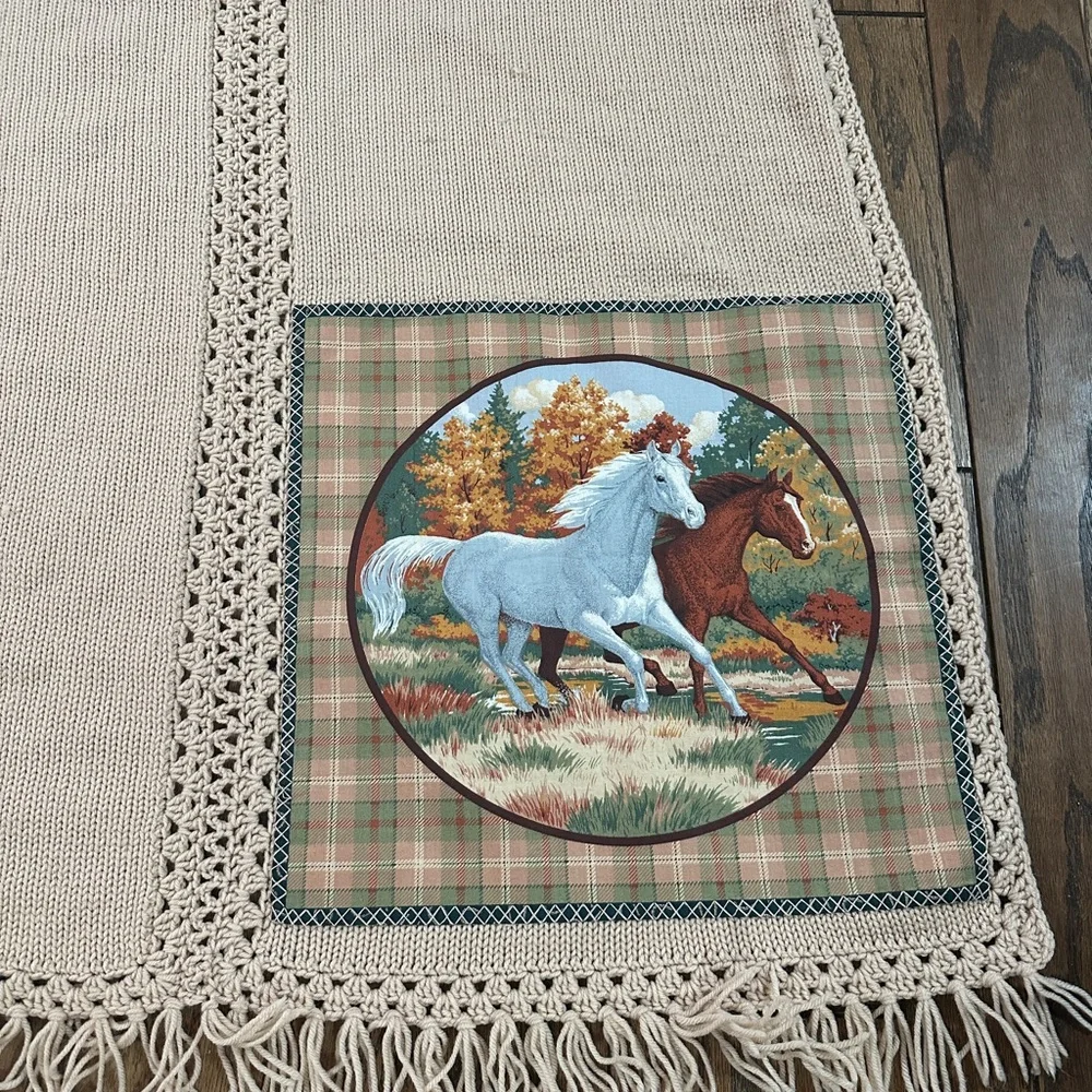 Handmade Running Horses Fall Throw Blanket 60x69” Western Boho Home Decor
